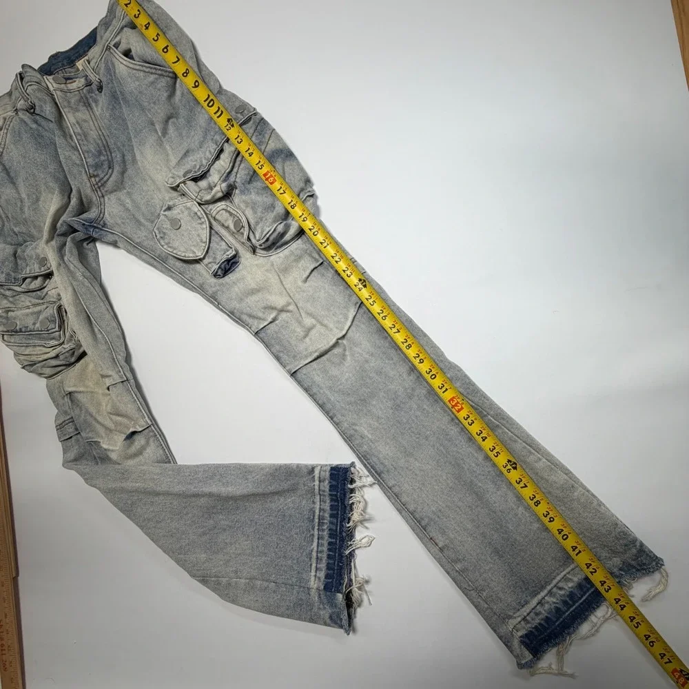 MNML Acid Wash Cargo Jeans Size 31 Baggy Y2K Utility Denim‎